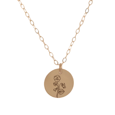 Gold Personalized Mini Circle Birth Flower Necklace